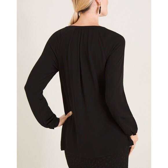 Chicos Black Pullover Top Blouse Lightweight Concealed Button Closure 1 (US M) - Picture 7 of 7